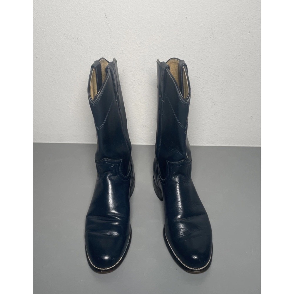 Justin Navy Blue Leather Cowboy Roper Boots Women size 6 B